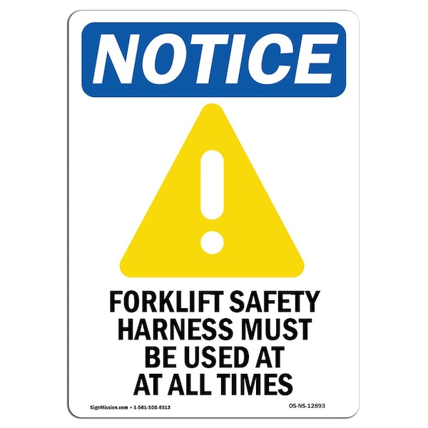 OSHA Sign, Forklift Harness With Symbol, 5in X 3.5in Decal, 10PK, 3.5" W, 5" H, Portrait, PK10